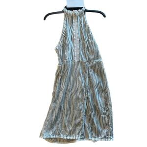 PrettyLittleThing Silver Sequin Halter Midi Dress
